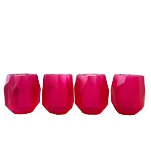 RACHEL ZOE Frosted Geometric Acrylic Cups Set of 4 Flamingo Pink New